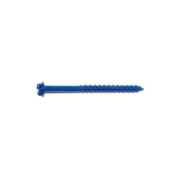 Masonry Screw, 3/16" Dia., Hex, 2 3/4 in L, Steel Blue Ruspert, 100 PK